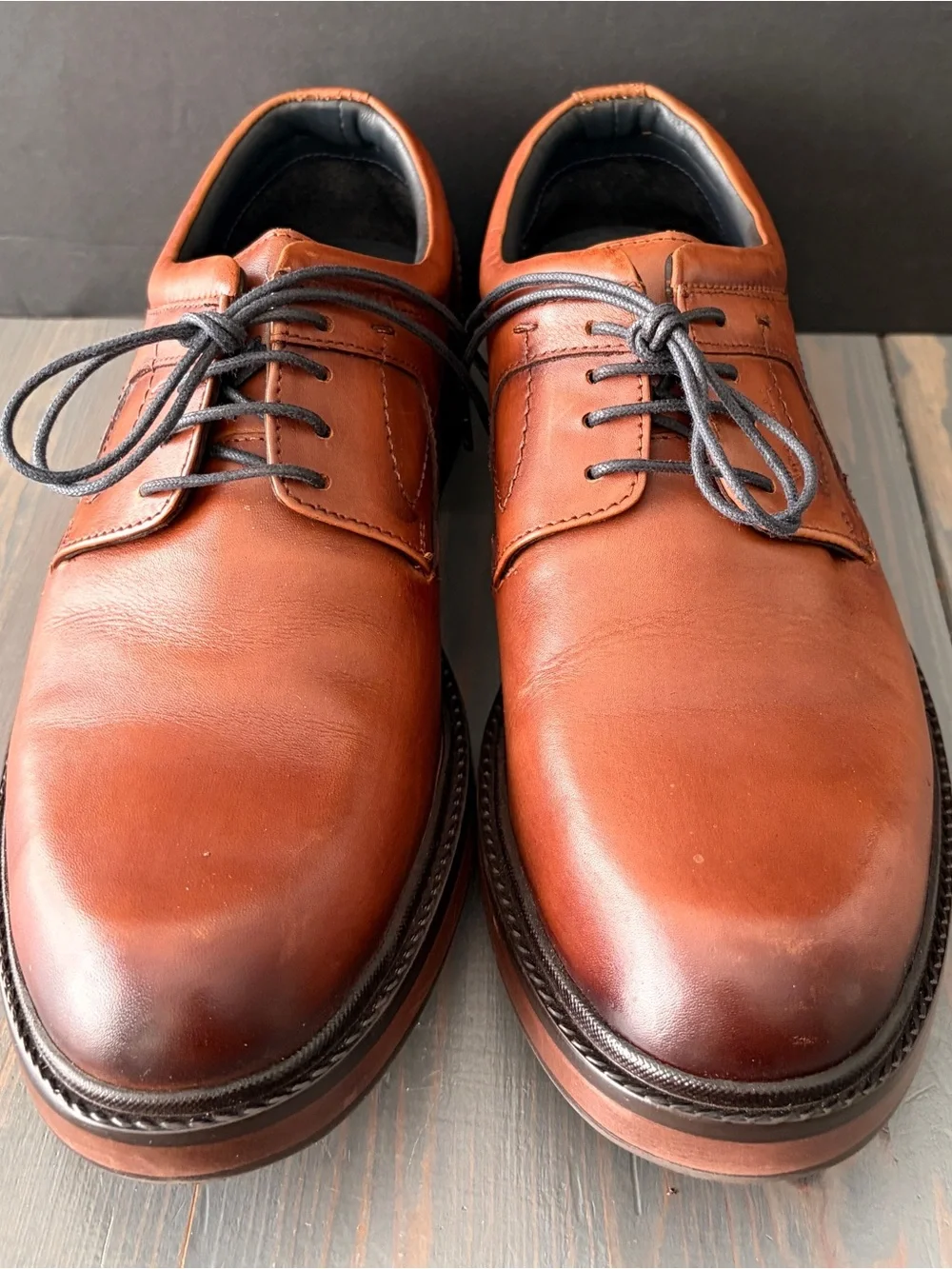 Pierre Cardin Men's Cognac Brown Leather Derby Shoes - 43/9